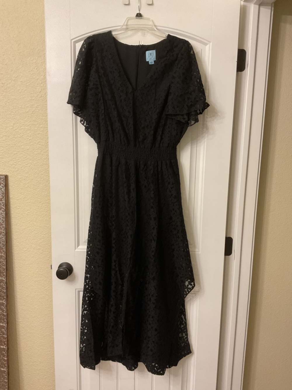 Black Lace Midi Dress with Flutter Sleeves